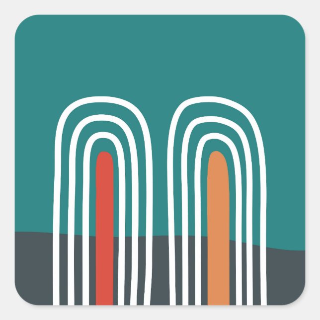 Boho rainbow hand drawn design square sticker (Front)