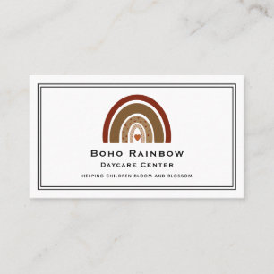 Boho Rainbow Heart Daycare Nursery Black White Business Card