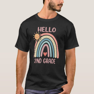 Boho Rainbow Heart For Teachers Women Hello 2nd Gr T-Shirt
