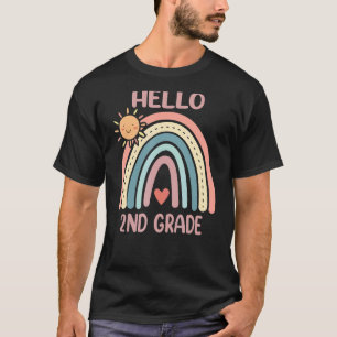 Boho Rainbow Heart For Teachers Women Hello 2nd Gr T-Shirt
