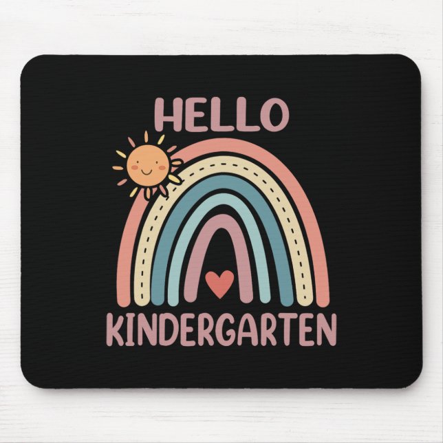 Boho Rainbow Heart For Teachers Women Hello Kinder Mouse Pad (Front)