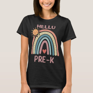 Boho Rainbow Heart For Teachers Women Hello Pre K T-Shirt