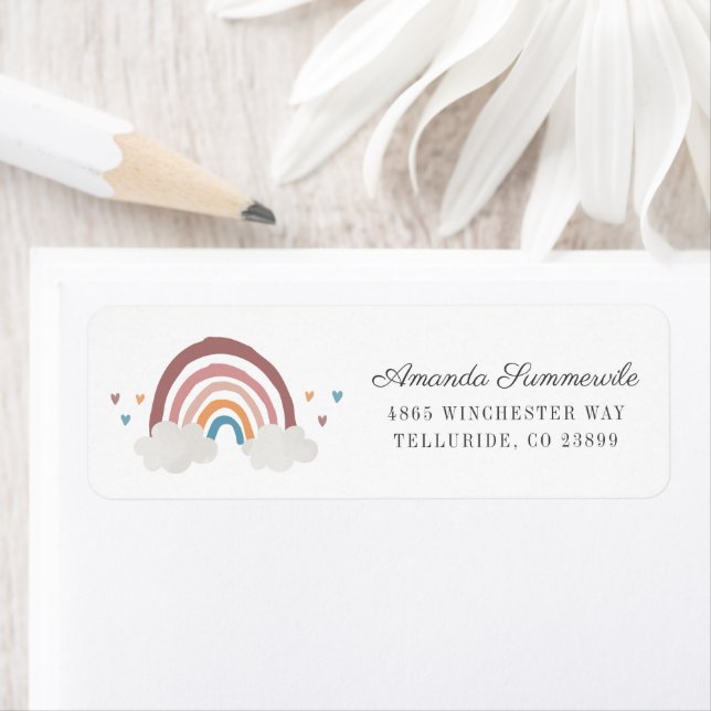 Boho Rainbow Hearts Baby Shower Return Address (Insitu)