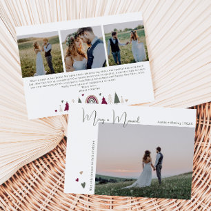 Boho Rainbow & Hearts Merry & Married Four Photo Holiday Card