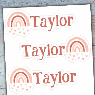 Boho Rainbow Hearts Name Vinyl Stickers - Set of 3