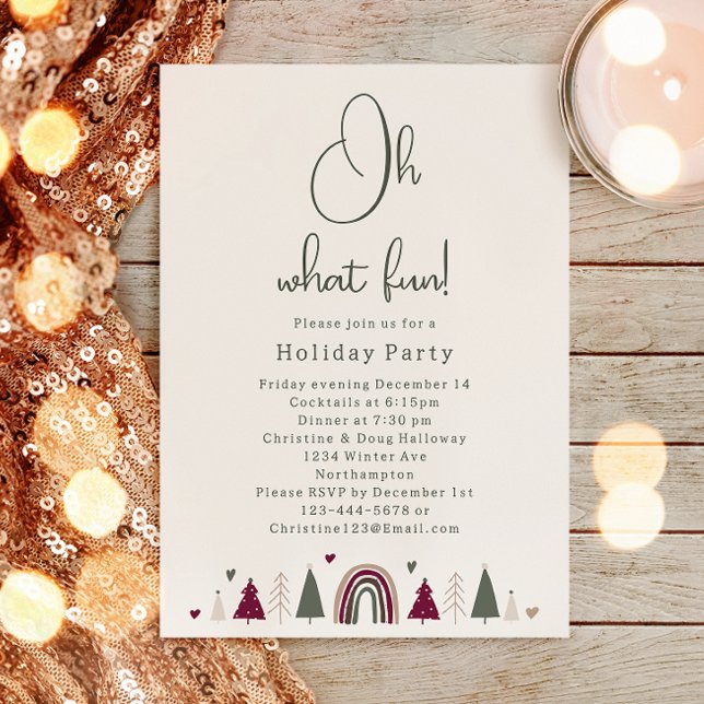 Boho Rainbow & Hearts Oh What Fun Holiday Party Invitation (Creator Uploaded)