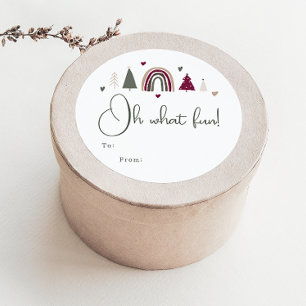 Boho Rainbow & Hearts Oh What Fun To From Holiday  Classic Round Sticker