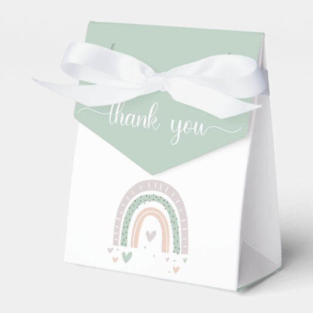 Boho Rainbow Hearts Sage Baby Shower Favour Box (Front Side)