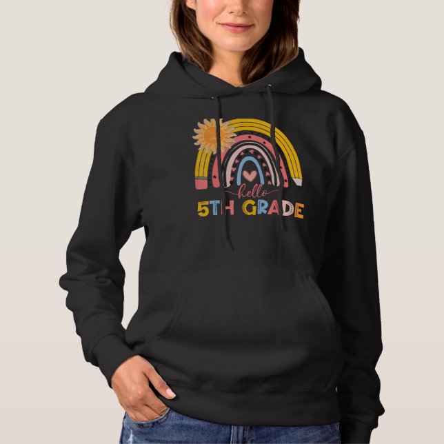 Boho Rainbow Hello 5th Grade Teacher First Day Of  Hoodie (Front)