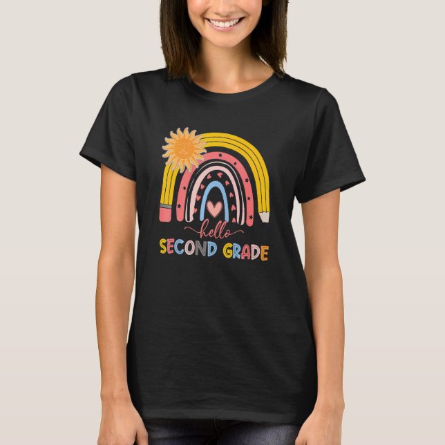 Boho Rainbow Hello Second Grade Teacher First Day  T-Shirt (Front)
