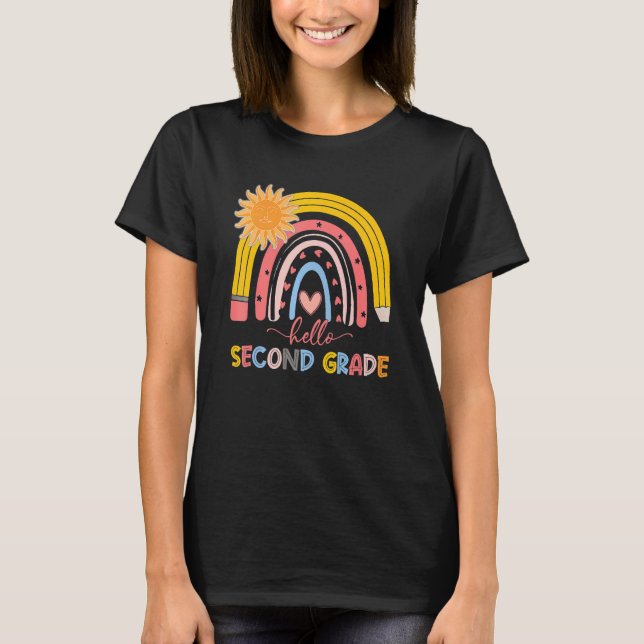 Boho Rainbow Hello Second Grade Teacher First Day  T-Shirt (Front)