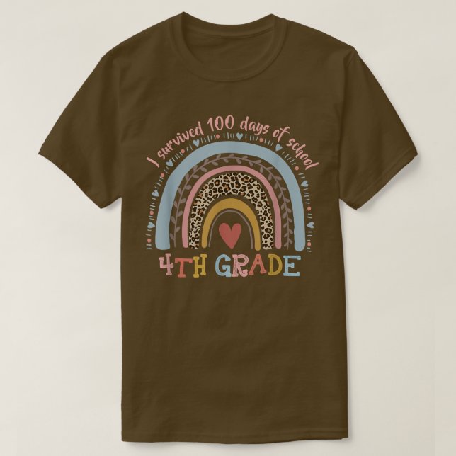 Boho Rainbow I Survived 100 Days Of 4th Grade Scho T-Shirt (Design Front)