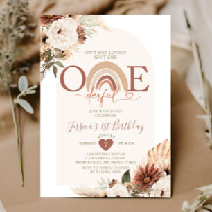 Boho Rainbow Isn't She Onederful Birthday Invitation