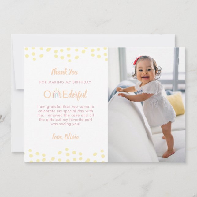 Boho Rainbow Isn't She Onederful Thank You Card (Front)