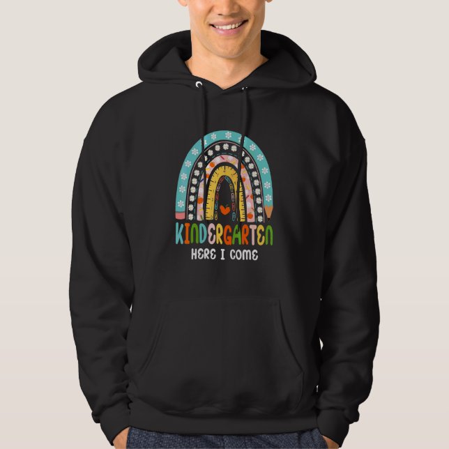 Boho Rainbow Kindergarten Here I Come Student Back Hoodie (Front)