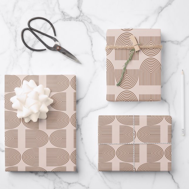 Boho Rainbow Line Arch in Brown and Terracotta Wrapping Paper Sheet (Front)