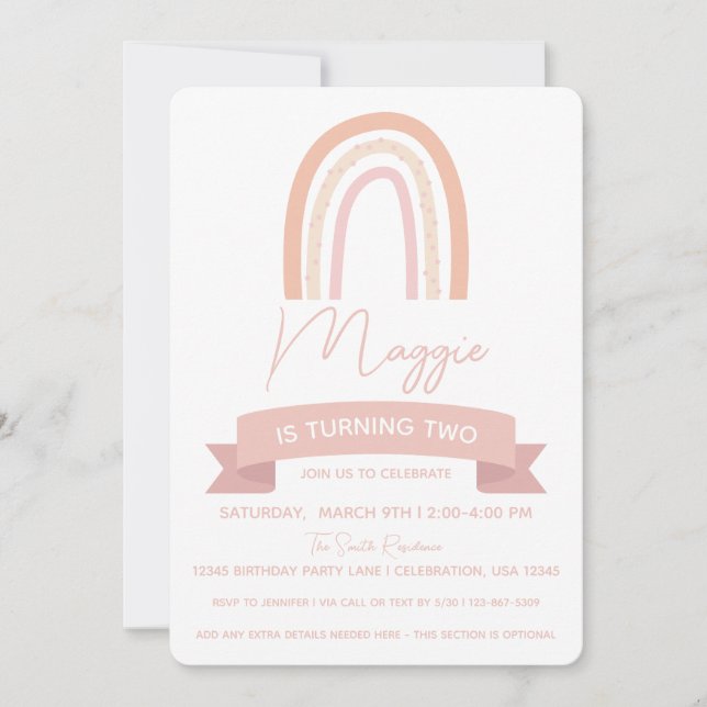 Boho Rainbow Little Girl Birthday Invitation (Front)