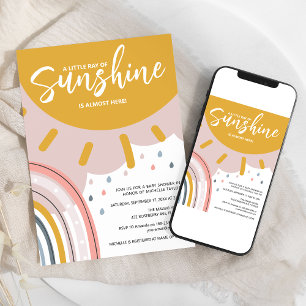 Boho Rainbow Little Ray Of Sunshine Baby Shower Invitation