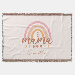 Boho Rainbow Mama with Moon Phases Throw Blanket