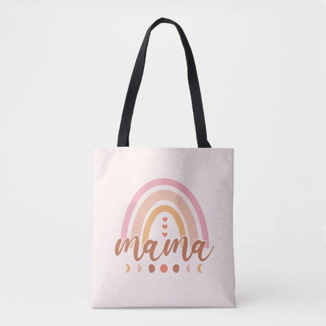 Boho Rainbow Mama with Moon Phases Tote Bag (Front)