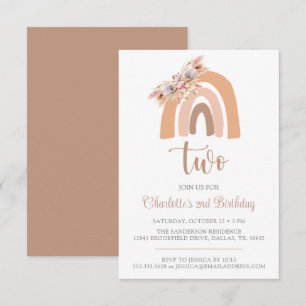Boho Rainbow Minimalist Pampas Grass Birthday Invitation