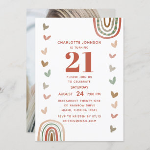 Boho Rainbow Modern 21st Birthday Party Invitation