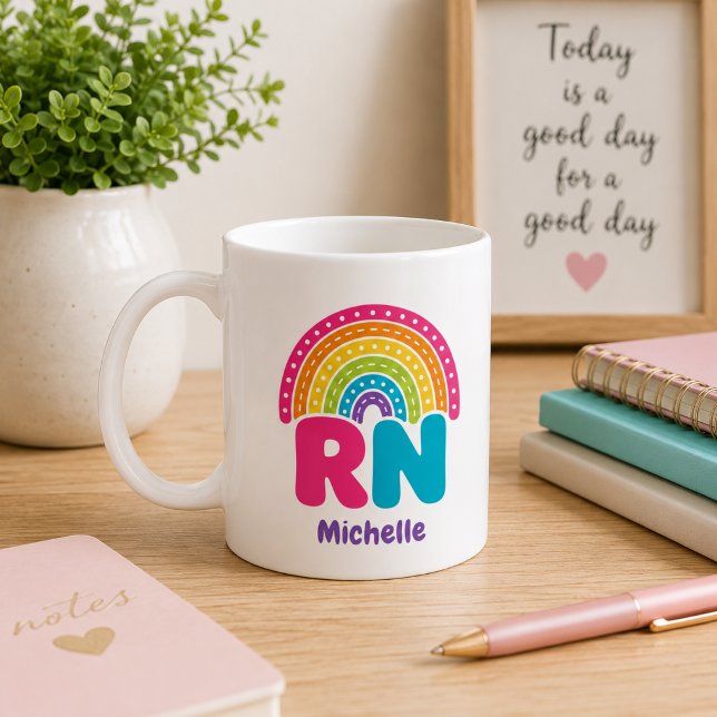 Boho Rainbow Monogram RN Coffee Mug (Creator Uploaded)