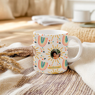 Boho Rainbow Morning Sunshine Family Photo Collage Coffee Mug