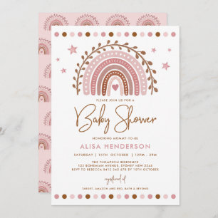 Boho Rainbow   Muted Pink Terracotta Baby Shower Invitation