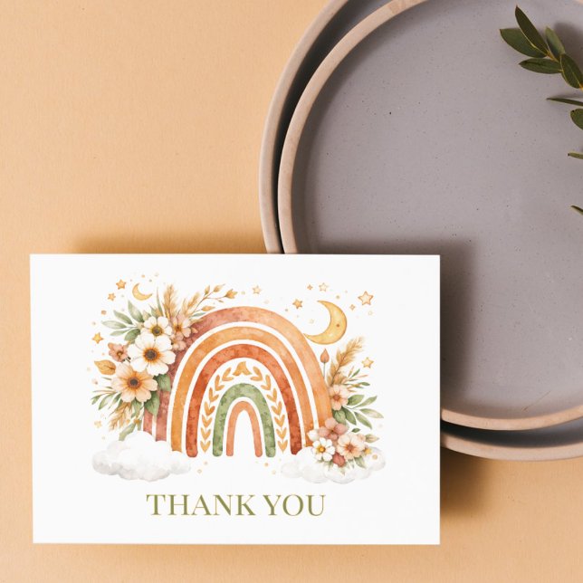 Boho Rainbow Neutral Baby Shower  Thank You Card (Creator Uploaded)