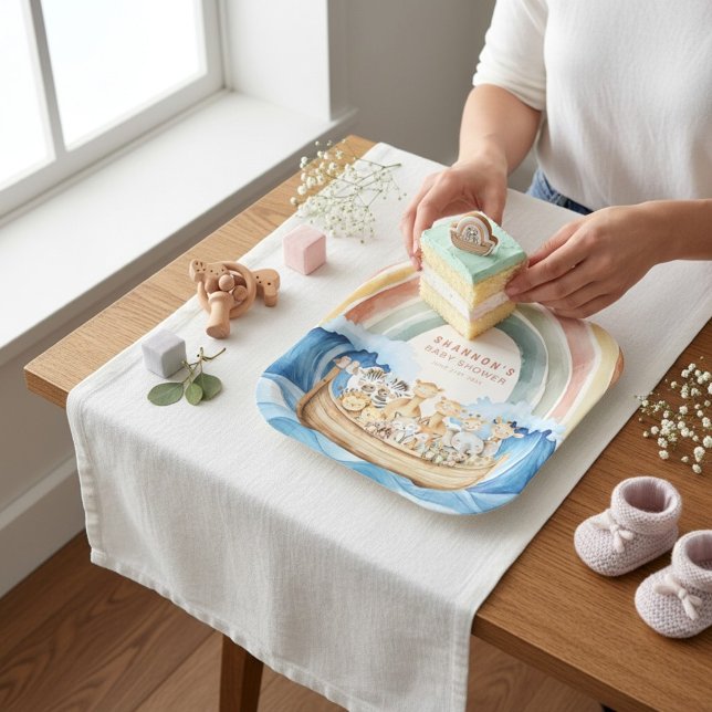 Boho Rainbow Noah's Ark Baby Shower Paper Plates (Creator Uploaded)