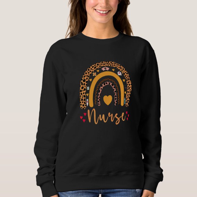 Boho Rainbow Nurse School Nurse Boho Leopard Rainb Sweatshirt (Front)