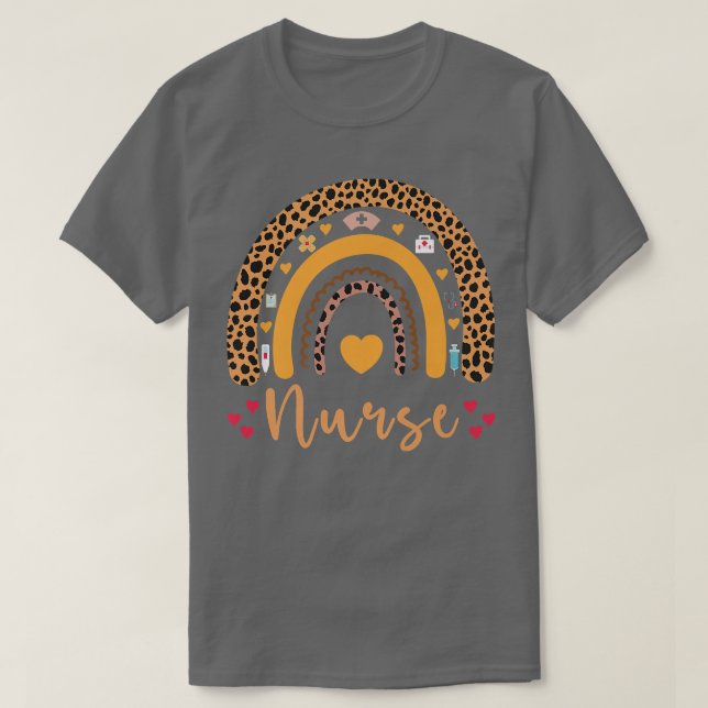 Boho Rainbow Nurse School Nurse Boho Leopard Rainb T-Shirt (Design Front)