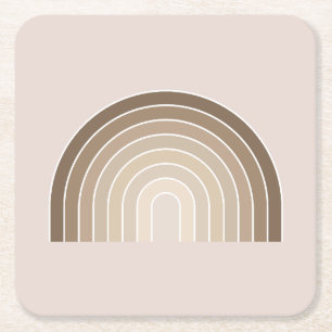 Boho Rainbow Olive Earth Tones Square Paper Coaster