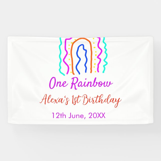 Boho Rainbow one birthday kids bright retro bold Banner (Horizontal)