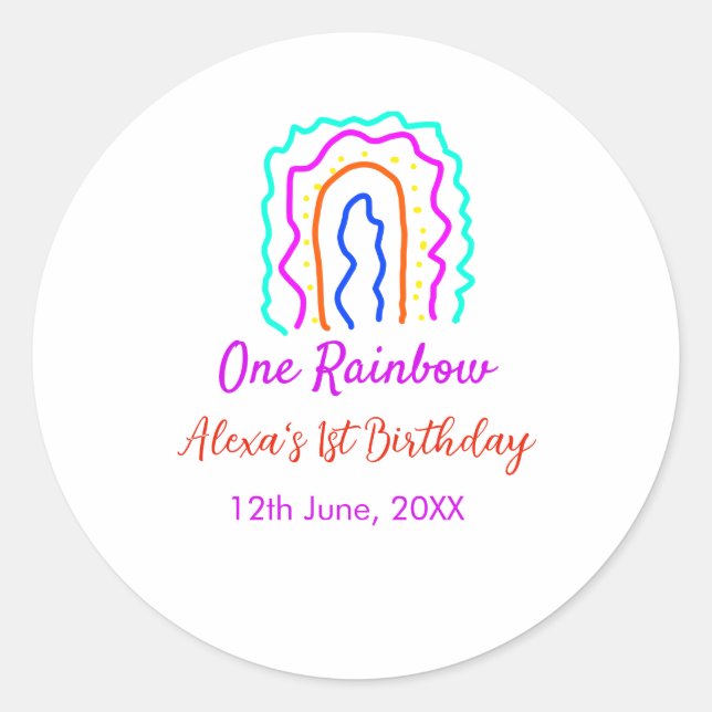 Boho Rainbow one birthday kids bright retro bold Classic Round Sticker (Front)