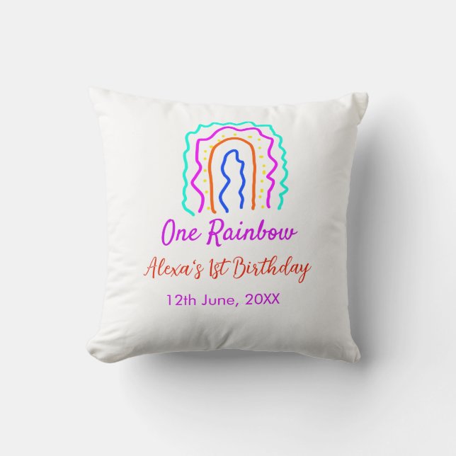 Boho Rainbow one birthday kids bright retro bold Cushion (Front)