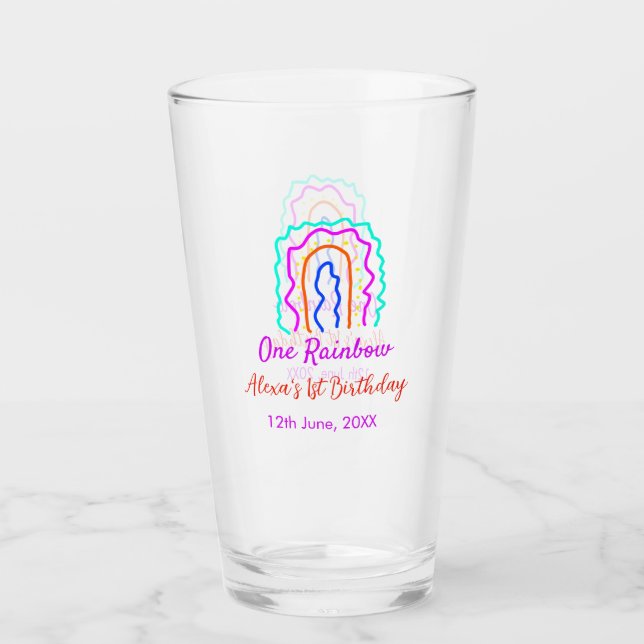 Boho Rainbow one birthday kids bright retro bold Glass (Front)