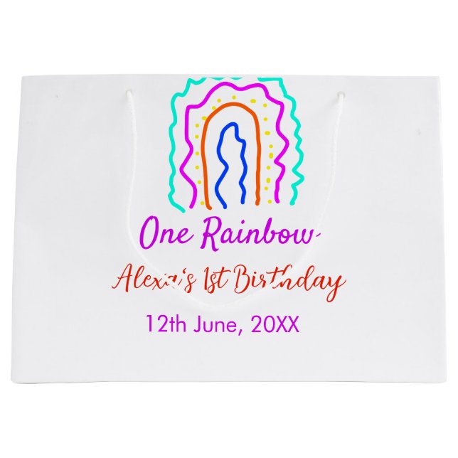 Boho Rainbow one birthday kids bright retro bold Large Gift Bag (Front)