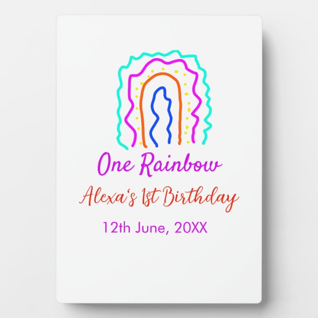 Boho Rainbow one birthday kids bright retro bold Plaque (Front)