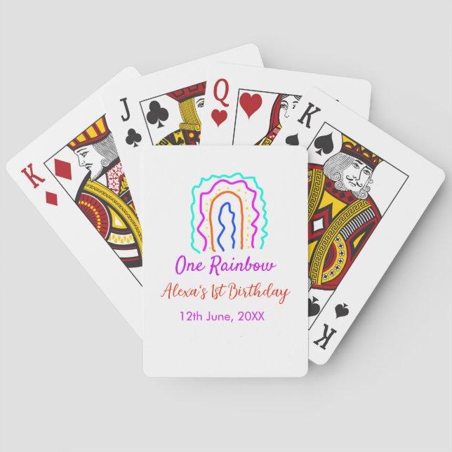 Boho Rainbow one birthday kids bright retro bold Playing Cards (Back)