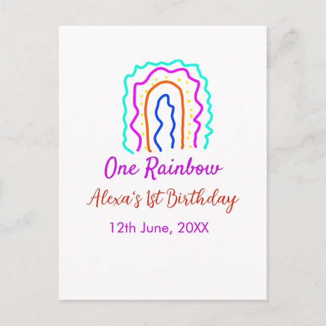 Boho Rainbow one birthday kids bright retro bold Postcard (Front)