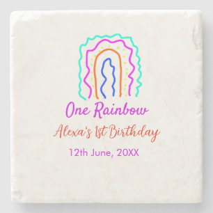 Boho Rainbow one birthday kids bright retro bold Stone Coaster
