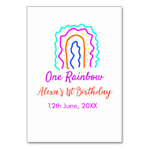 Boho Rainbow one birthday kids bright retro bold Table Number