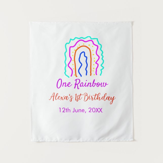Boho Rainbow one birthday kids bright retro bold Tapestry (Front)