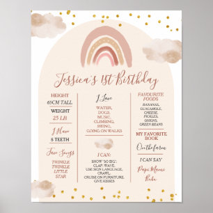 Boho Rainbow Onederful 1st Year Birthday Milestone Poster