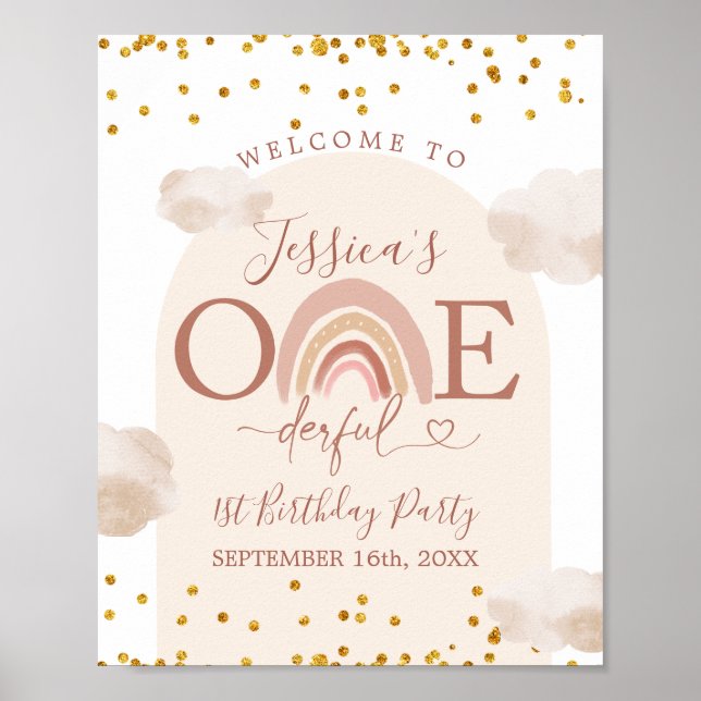 Boho Rainbow Onederful Birthday Welcome sign (Front)