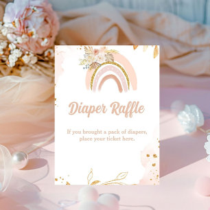 Boho rainbow pampas Gras baby shower diaper raffle Pedestal Sign