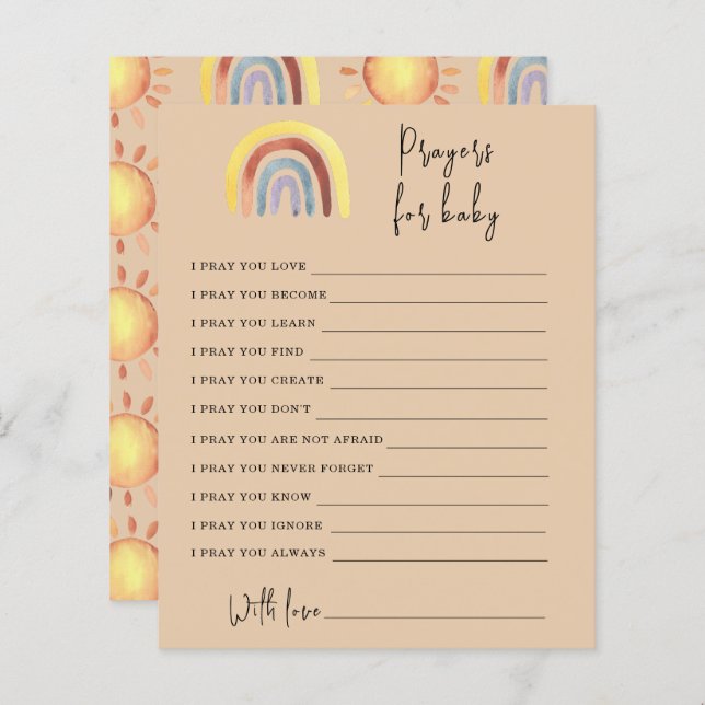 Boho Rainbow Party game | prayers for baby (Front/Back)