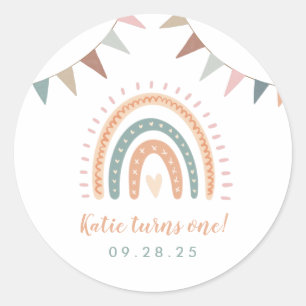 Boho Rainbow Pastel Fiesta First Birthday Classic Round Sticker